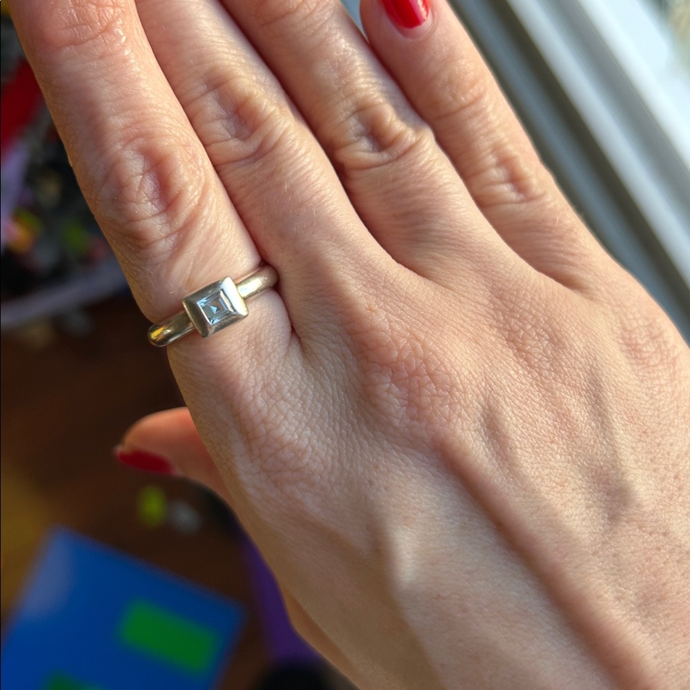 Sterling Silver Square Blue Topaz Ring -6/7